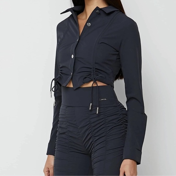 ‼️WOW‼️Maniere de Voir ruched detail shirt- navy blue- AND matchING pants ‼️ - Picture 7 of 13